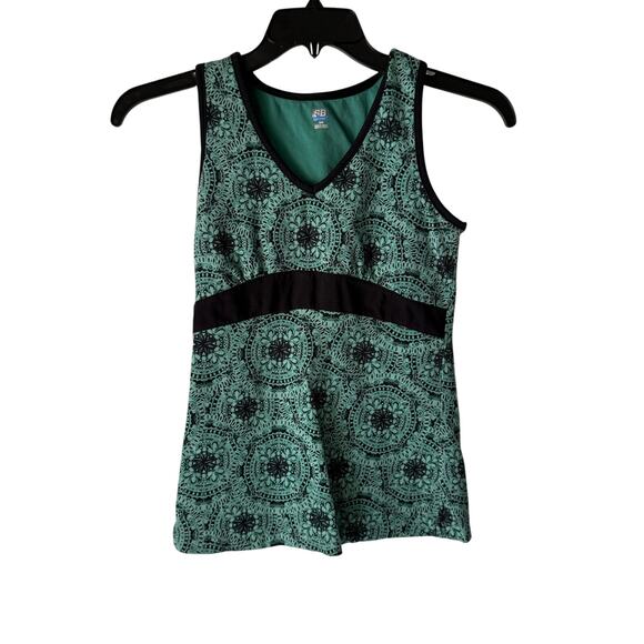 SB Active S Built-In Bra Tank Top Green Mandala Print Sleeveless Yoga Gym‎ - Picture 1 of 8
